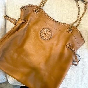 Tory Burch leather camel brown chain purse